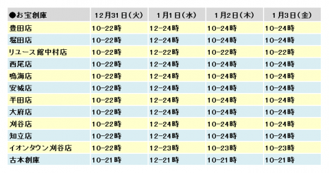 年末年始営業時間のお知らせ