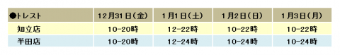 トレスト 年末年始営業時間2021-2022