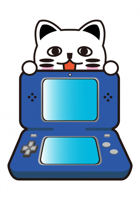 3DSを売る準備する猫