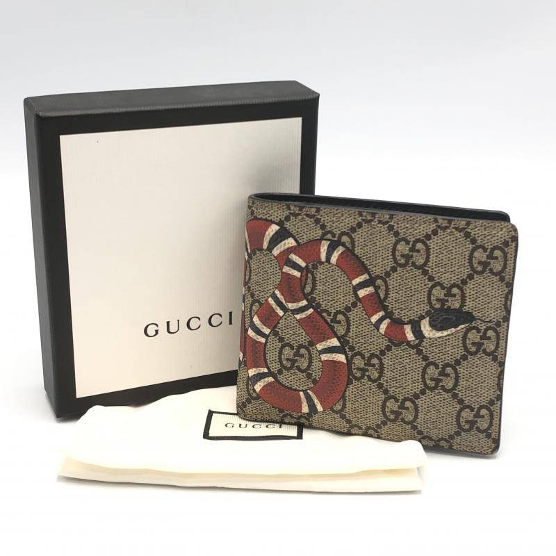 GUCCI グッチ GGスプリーム スネークプリント 二つ折り財布