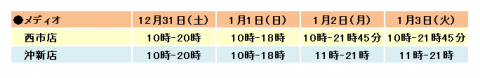 メディオ 年末年始 営業時間