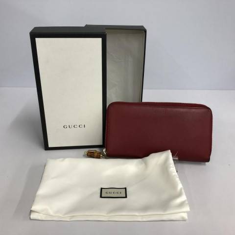 GUCCI グッチ  ニムフェア ラウンドジップ 財布 赤 バンブー　買取しました！