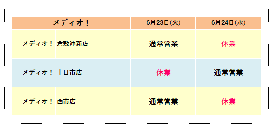 棚卸営業時間変更_メディオ！