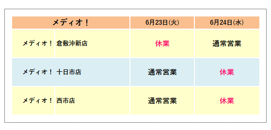 棚卸営業時間変更_メディオ！